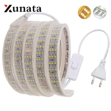 220V 276Leds/m SMD 2835 LED Strip Three Row Waterproof White Warm White Flexible Led Strip Light With Switch For Home Decoration