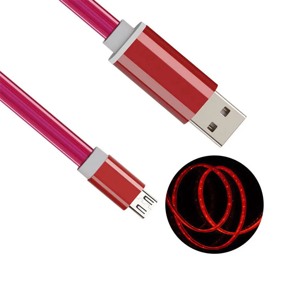 USB Cables Flat Led Charging USB Cable Cord Visible Flowing LED Light