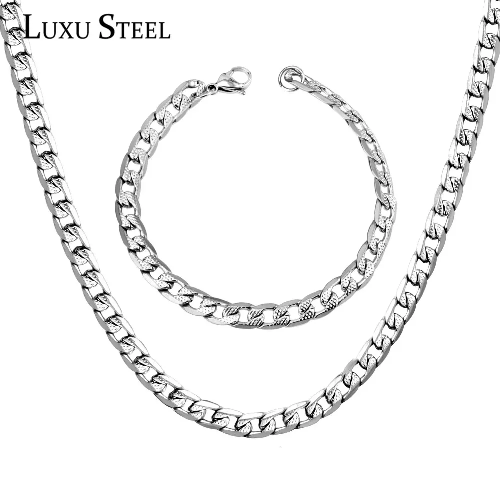 LUXUSTEEL,, цепочка, ювелирные наборы, ширина 6 мм/8 мм/10 мм, длина 50 см/55 см/60 см, серебро/смешанные цвета, ожерелье, браслеты, Наборы для мужчин