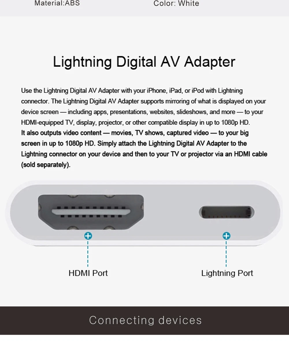 Новое обновление для цифровой av-адаптер Lightning HDMI адаптер 4 К Кабельный разъем до 1080 P HD для iphone 8/ 8 P/5/6/6S/7/P/Ipad Air/iPod