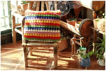 

2PCS/LOT Hand Crocheted Pillow Cushion Cover Striped Flowers Pillowcase Colorful Pillow Covers without core