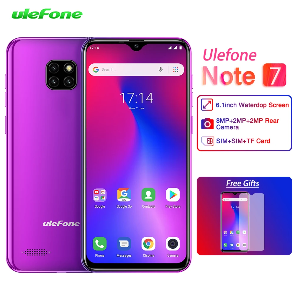 Смартфон Ulefone Note 7 1 ГБ ОЗУ 16 ГБМ ПЗУ 19:9 MT6580A четырехъядерный 6 дюймов экран капли
