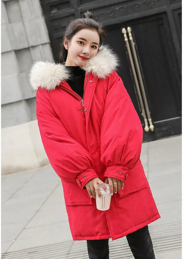 Fashion Thicken Women's Winter Long Coat With Fur Hooded Big Pockets Women Overcoat Oversize Warm Womens Parkas YT50147