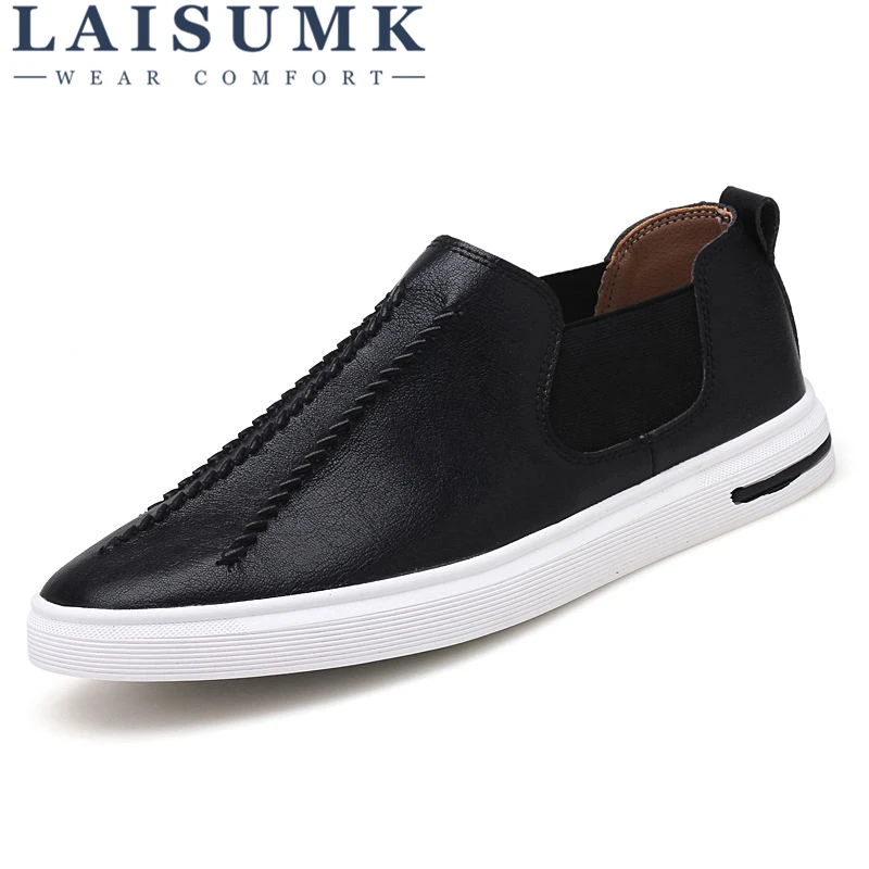 

2019 LAISUMK Men Genuine Leather Shoes Slip On Black Shoes Real Leather Loafers Mens Moccasins Shoes Italian Designer Shoes
