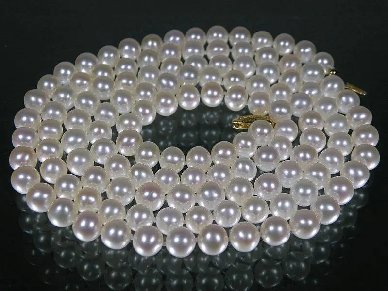 

Fine 39" AAA+ grade 7mm white perfect round AKOYA pearl necklace 925silver yellow gold