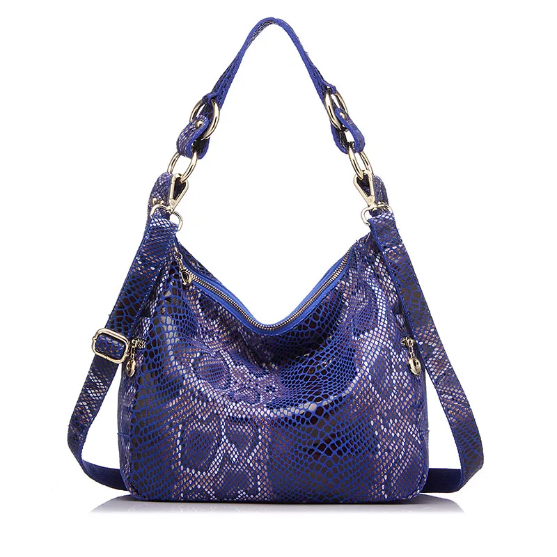 REALER женские сумки из натуральной кожи женские классические змеиные принты сумки через плечо женские большие сумки-мессенджеры - Цвет: Blue