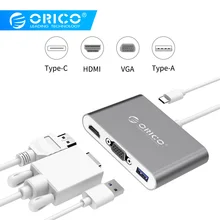 ORICO Алюминиевый USB 3,1 к type-C концентратор Высокоскоростной 5 Гбит/с концентратор данных Поддержка VGA HDMI видео передача для Macbook Pro