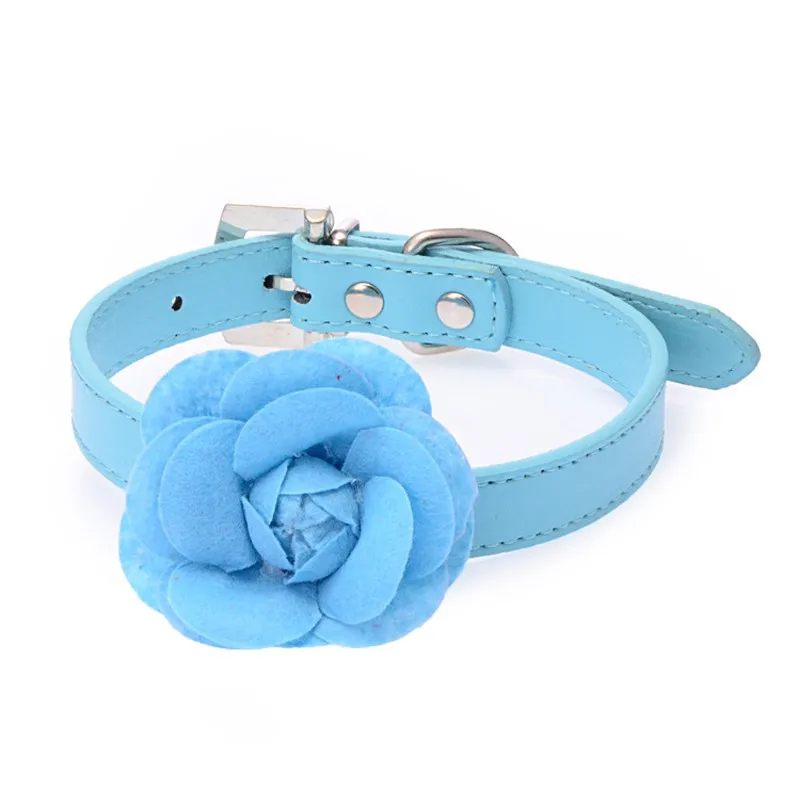 Floral Dog Collar Cat Puppy Rose Flower Collar PU Leather Pet Necklace LD 