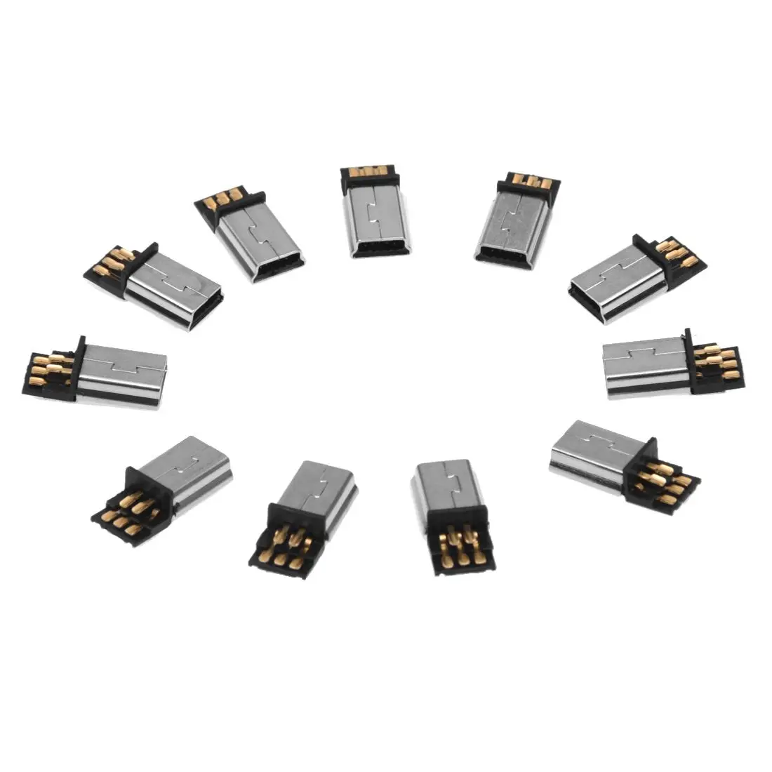 

10 Pcs Mini USB 5 Pin Male Plug DIY SMT Connector Silver Tone Dark Gray