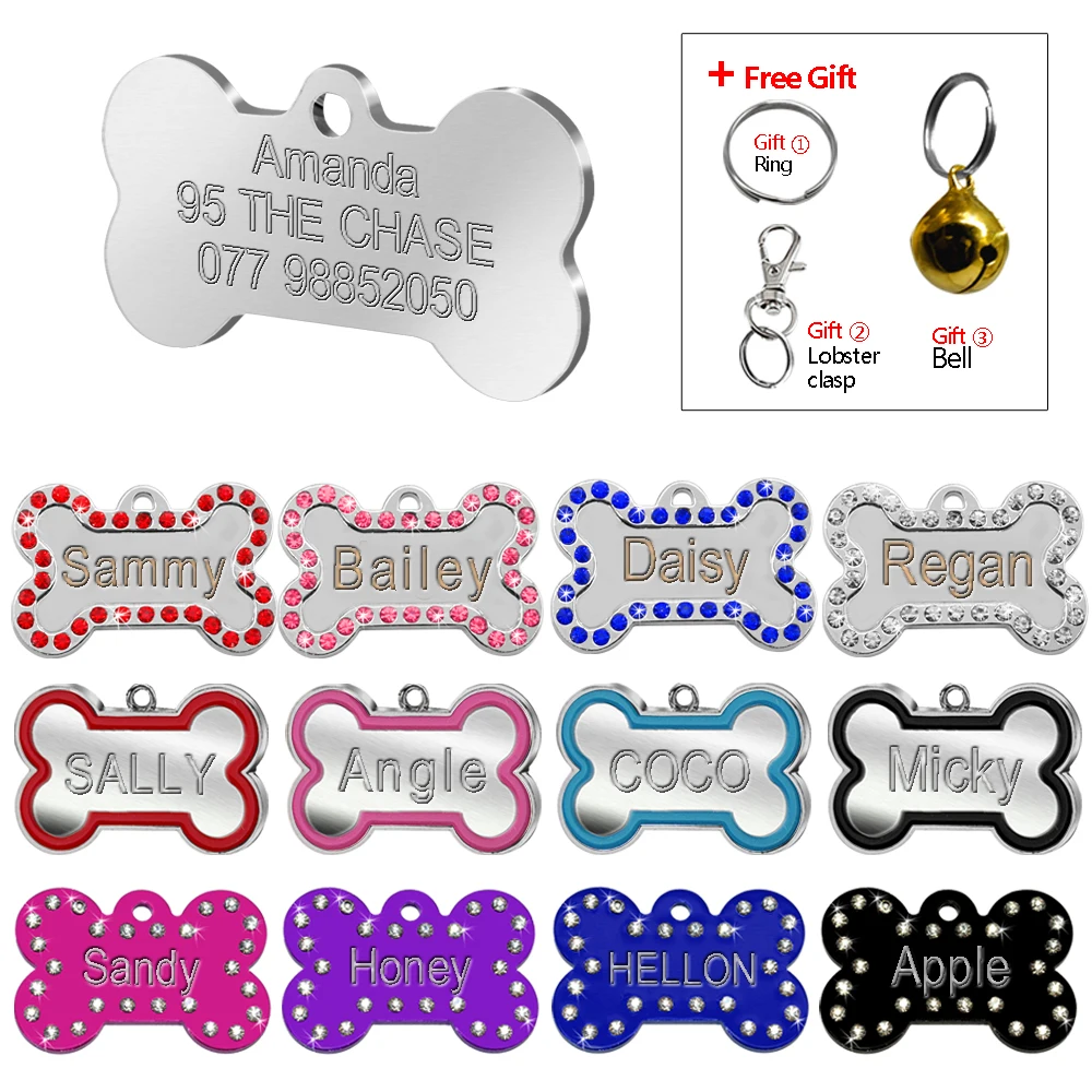 

Engraved Bone Dog ID Tag Custom Dogs Puppy Name Tags Personalized Pet Cat Collar Pendant