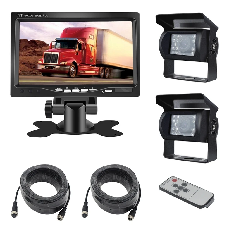 

7 Inch Tft Lcd Car Display+ Dual Camera For Bus Rv Fleet Trailer