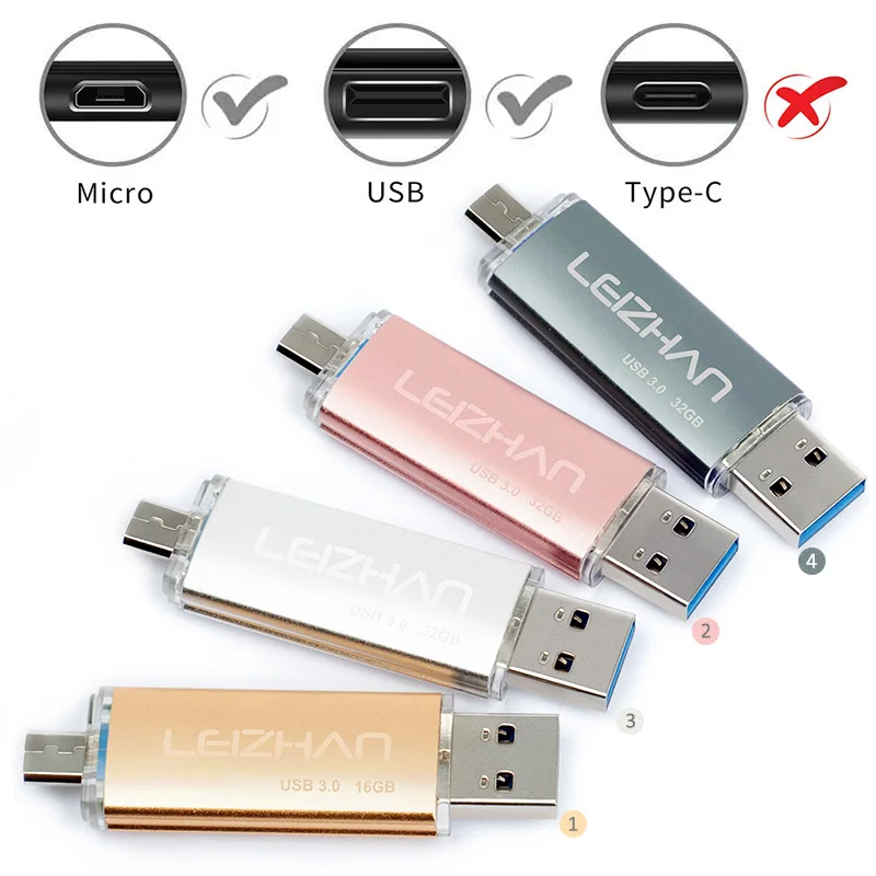 LEIZHAN флеш накопитель USB 3 0 OTG micro phone memory stick 64 ГБ 32 16 8 Android Рамочка для фотографии