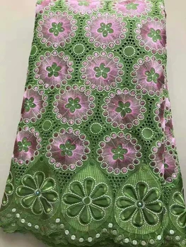 

Swiss cotton Lace Fabric cotton Lace Fabric with stones 2018 African Green Embroidered voile Lace Material 5 yards