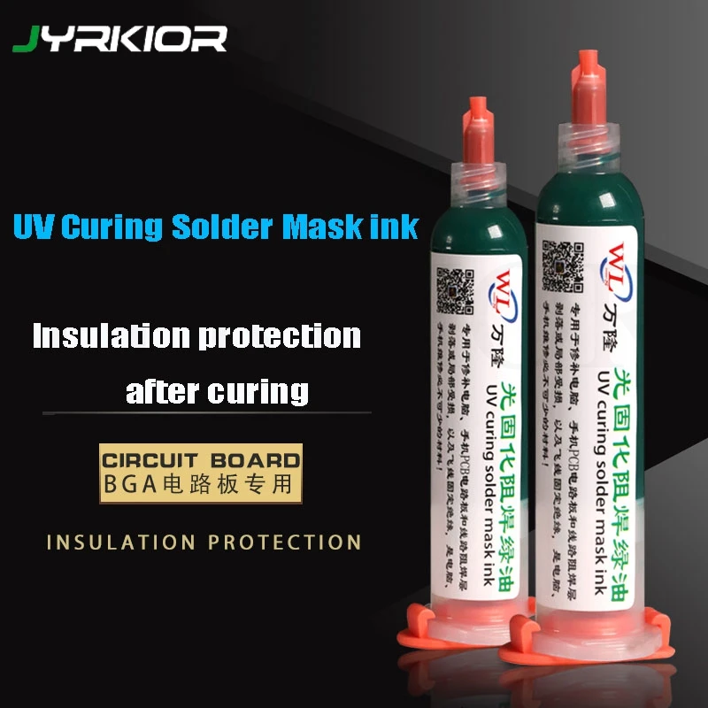 

Jyrkior Green UV Curing Solder Mask BGA PCB Paint Prevent Corrosive Arcing Soldering Paste Flux PCB UV Photosensitive Ink