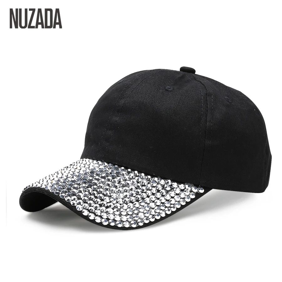 Brands NUZADA Fashion Classic Women Hats Baseball Cap Rhinestone Hip Hop Snapback Caps Popular Luxurious