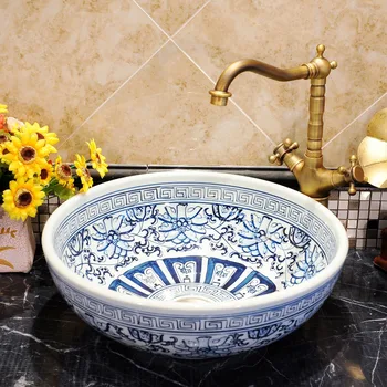

Europe Vintage Style Ceramic Art Basin Sinks Counter Top Wash Basin Bathroom Vessel Sinks ceramic bathroom sink wash basin