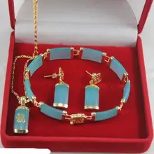 Благородный ювелирных зеленый камень кулон ожерелье Ссылка браслет серьги кварц fine покрытием Свадебные широкий часы крылья королева