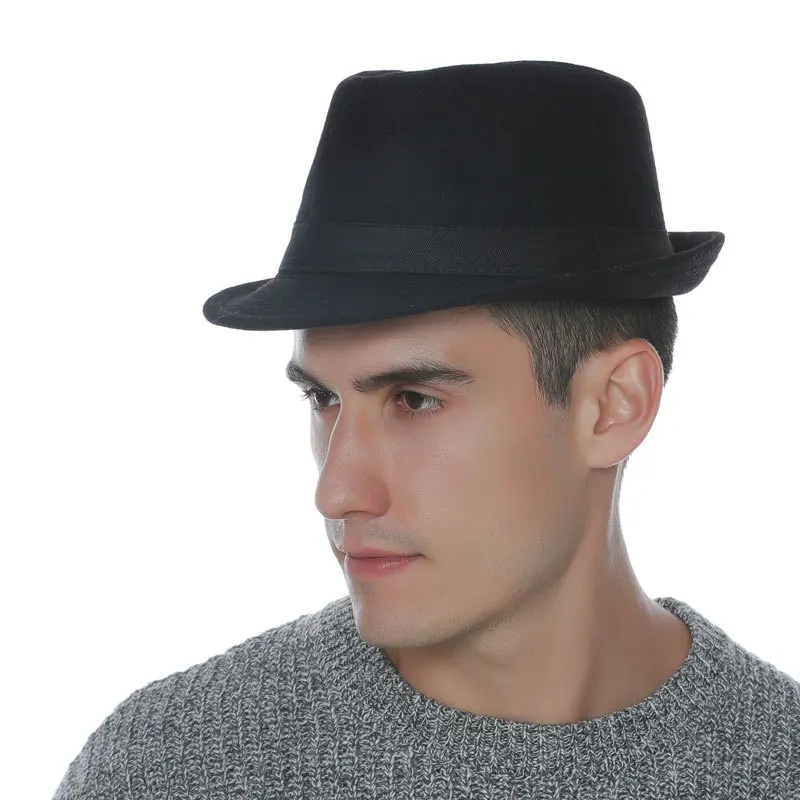 Мужская шляпа в английском стиле, Осень-зима, шляпа для дам и джентльменов, шляпа с плоским верхом, теплая шерстяная шляпа Fedora, серая, черная, винно-красная