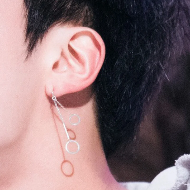

1 pcs Korean Earrings Long Men BTS Bangtan Boys Earring For Women Men Double circle Accessories Dangle Earrings