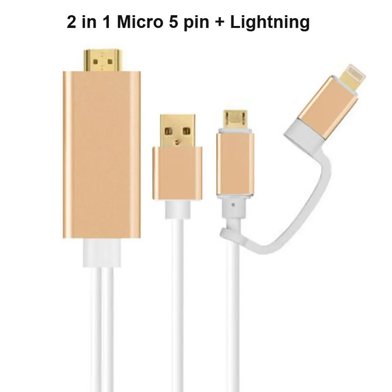 3 в 1 для MHL HDMI кабель для samsung A7 J5/для iPhone X 8 7 6 6 Plus huawei Micro USB к HDMI кабель адаптер HD ТВ разъем - Цвет: 2 in 1 Gold