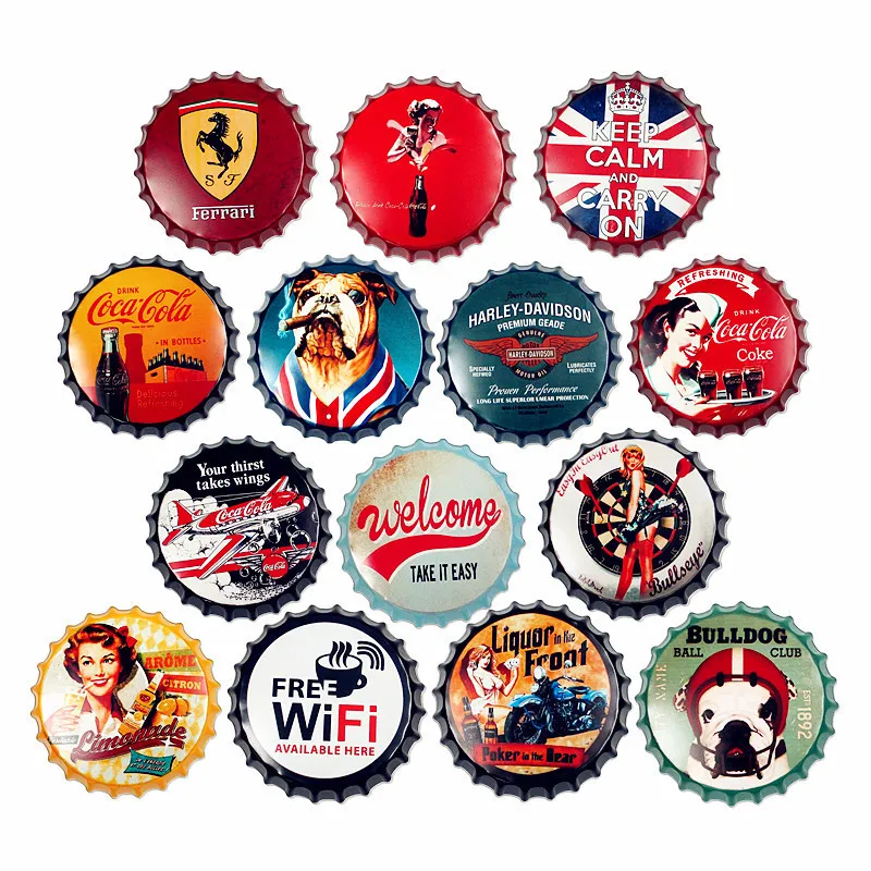

Beer bottle cap wrought iron wall hanging American retro creative wall decoration home bar shop wall soft decoration pendant