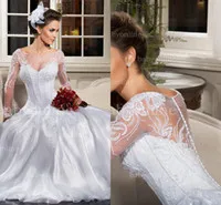 2013 New Sexy Bateau Neckline A-Line Beaded Crystal Long Sleeves Wedding Dresses Floor length White LT08