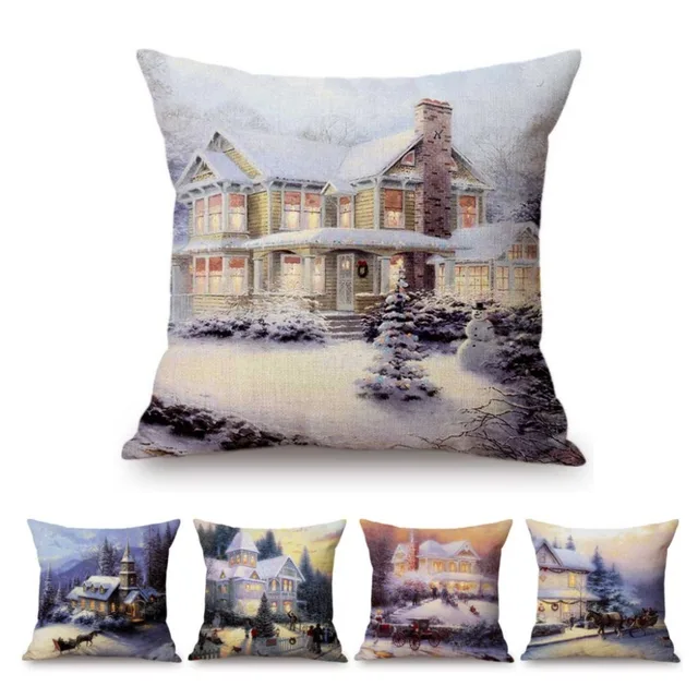 아늑한 크리스마스 분위기를 연출하는 눈 덮인 집 베개 아늑한 크리스마스 분위기를 연출하는 눈 덮인 집 베개