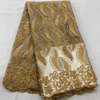 

Wholesale Gold Nigerian French Lace Fabrics 2019 African Tulle Lace Fabric High Quality African Lace Wedding Fabric For Dresses