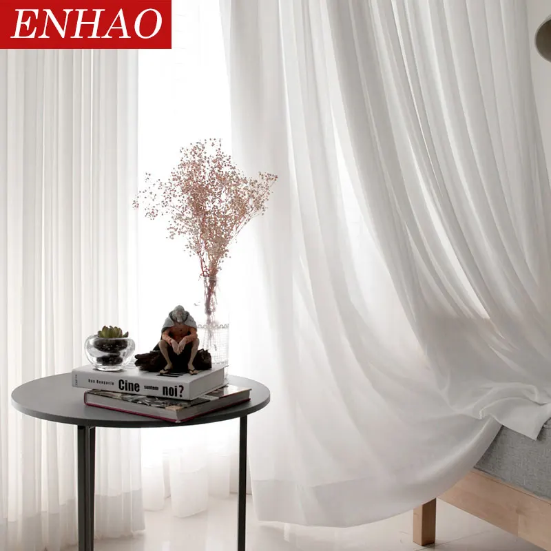 

ENHAO Solid Tulle Window Curtains for Living Room Bedroom Curtains for Finished Sheer Voile Curtains for Window Screenining Door