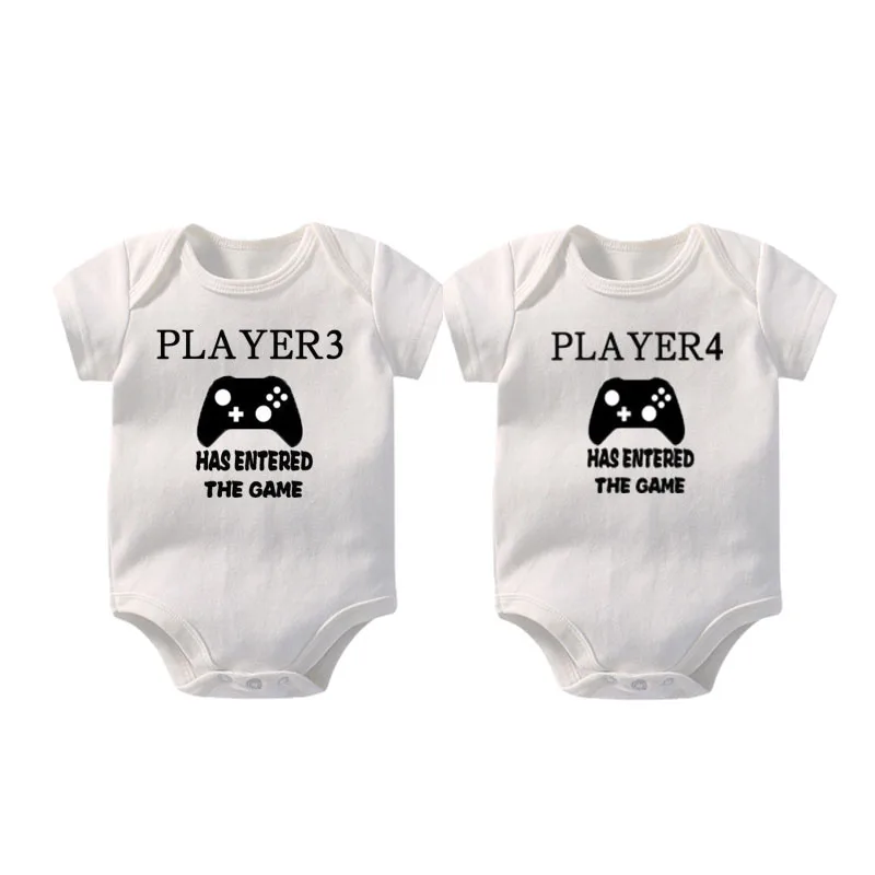  YSCULBUTOL Born Together Friends Twins Bodysuits Player 3 & 4 Has Entered the Game Bodysuit Video g