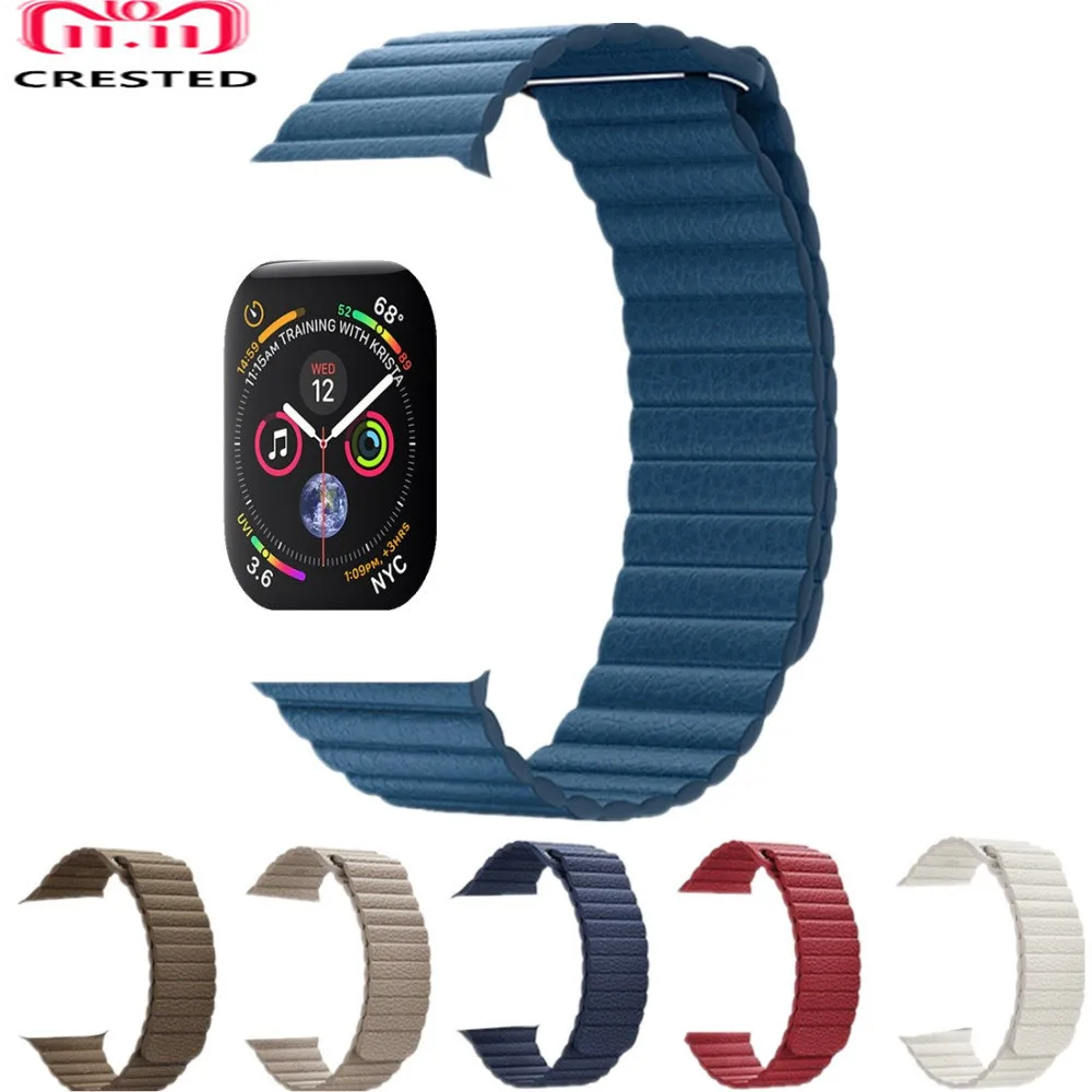 

CRESTED Leather Loop For Apple Watch 4 band 44mm/42mm iWatch strap series 3/2/1 40mm/38mm Magnetic Closure wrist bracelet belt