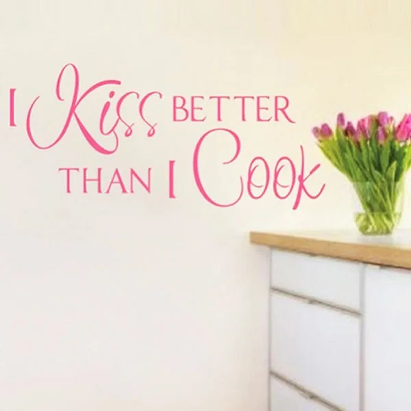 Kitchen Wall Decor Decals Kiss Better Than I Cook Home Letter Stickers 