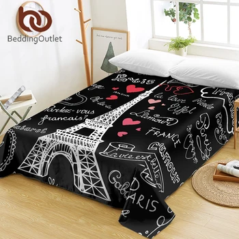

BeddingOutlet France Paris Tower Bed Sheets Black and White Flat Sheet Romantic Letters Bed Linen Heart Print Sofa Cover