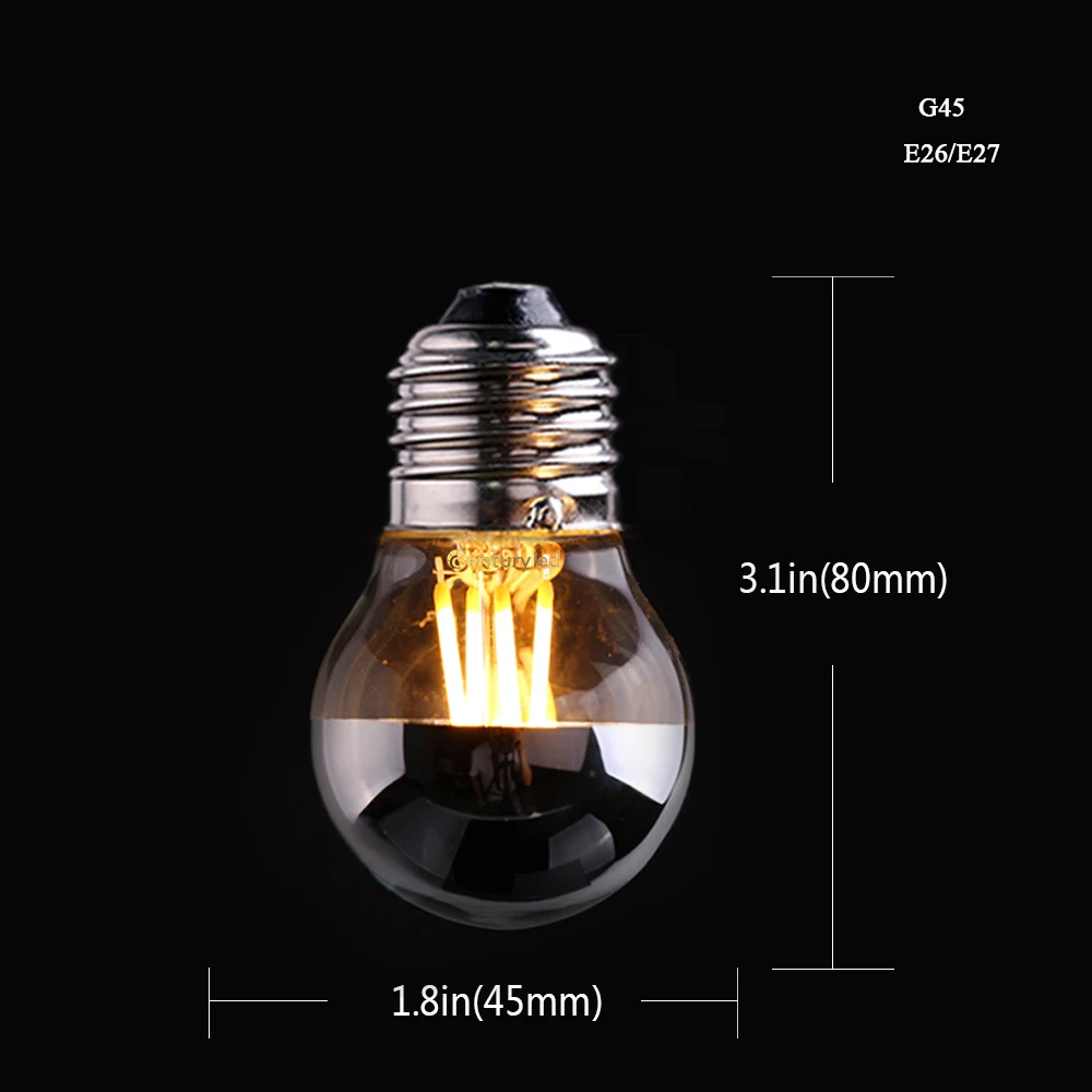 Винтажный светодиодный светильник Эдисона с регулируемой яркостью, серебряная зеркальная Корона, светодиодный светильник A19 G45 G95 4 Вт 6 Вт 8 Вт теплый белый E27 2700 к 110 В 220 В, светильник - Испускаемый цвет: G45 4W E27 220V