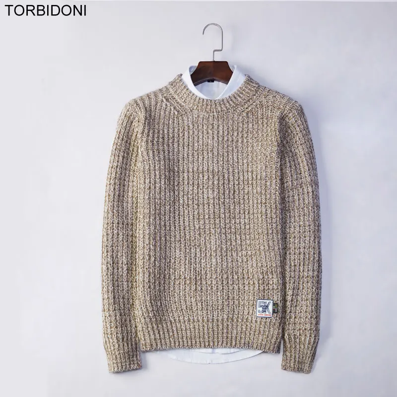 Autumn Mens Sweaters Slim Polyester Knitted Pullovers Badge Knitting