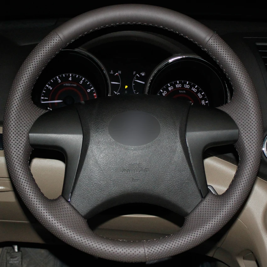 Dark Gray Natural Leather Car Steering Wheel Cover for Toyota