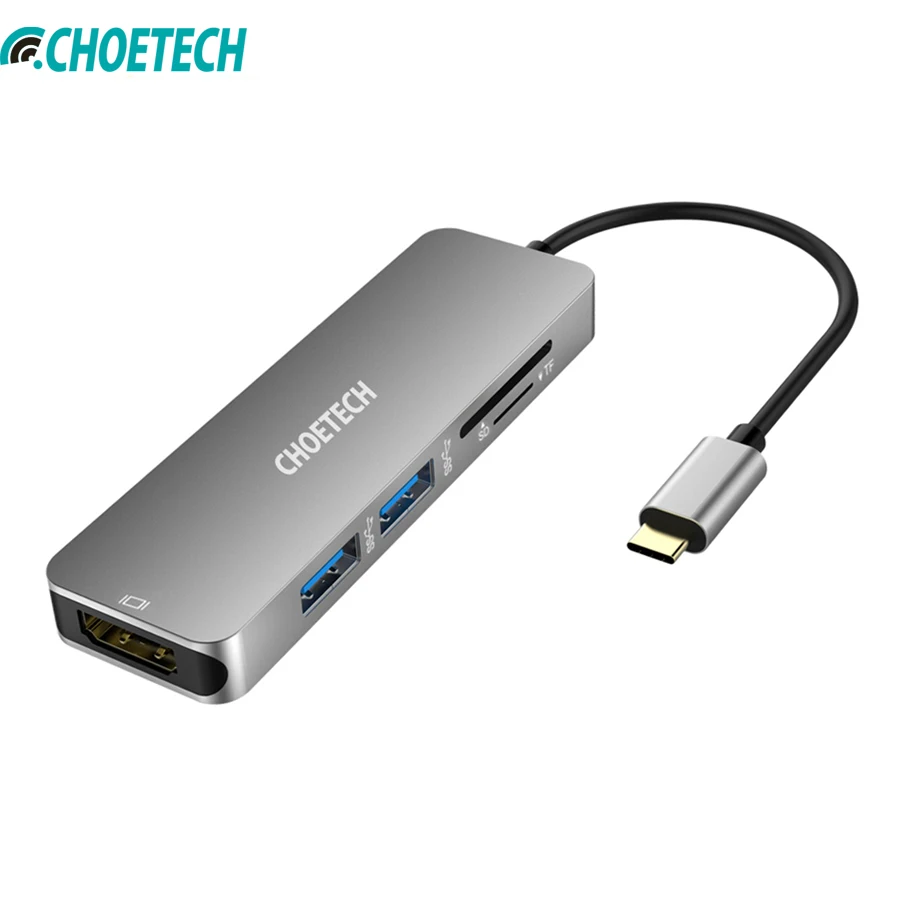 

CHOETECH USB-C Hub Multiport Converter With 4K HDMI 30Hz Video Output 2 USB 3.0 Ports and SD & TF Card Reader For MacBook Pro