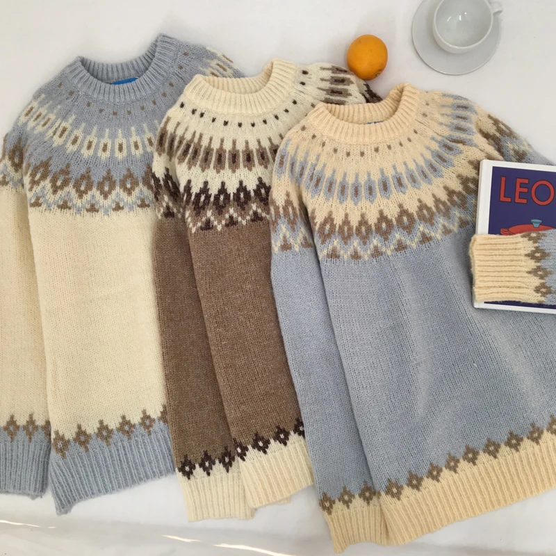 Cardigan Women Harajuku Vintage Geometric Knitted Sweater Coat