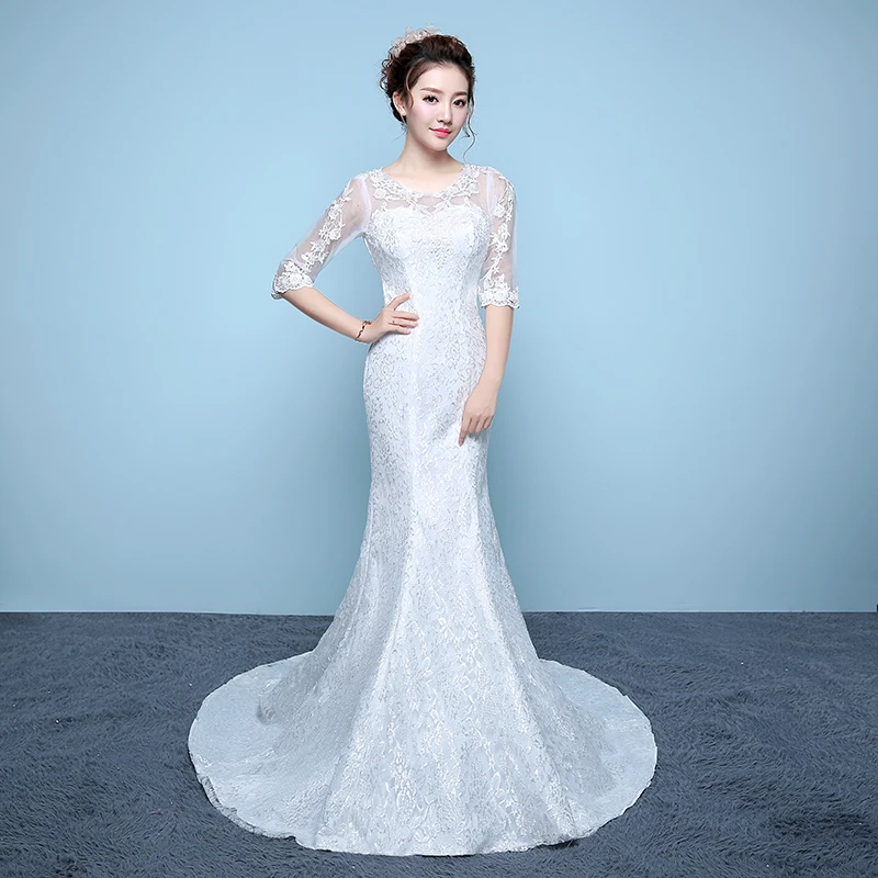 Off White Wedding Gown Embroidery Flower Pattern Backless Lace