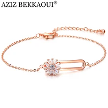Азиз BEKKAOUI простой стиль розовое золото цвет Солнечный цветок браслет для женщин хрустальные браслеты женский браслет ювелирный подарок