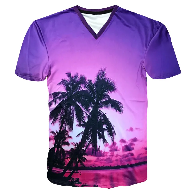 

New Men Women Sunset Glow Coconut Tree Beautiful Scenery 3D Print Short Sleeve T-shirt Hipster Street Hip Hop T Shirt Top Tees