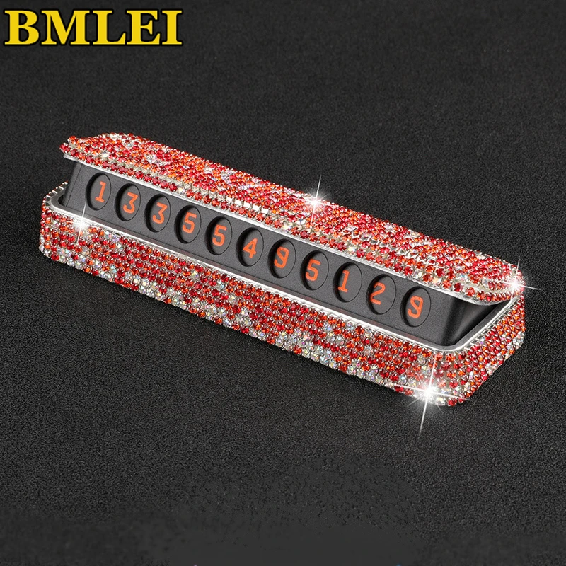 

Full Crystal Rhinestone Car Temporary Telephone Number Plate Parking Card Phone Number Hidden Auto Interior for women girls