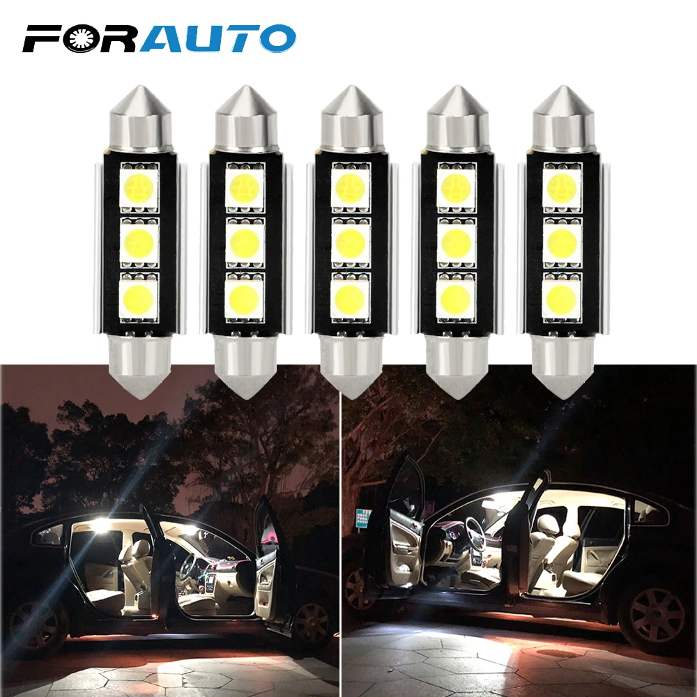 

FORAUTO 5 Pieces Car LED License Plate Lights Tail Bulb Reading Lamp Dome Light Canbus Double Point Light Car-styling