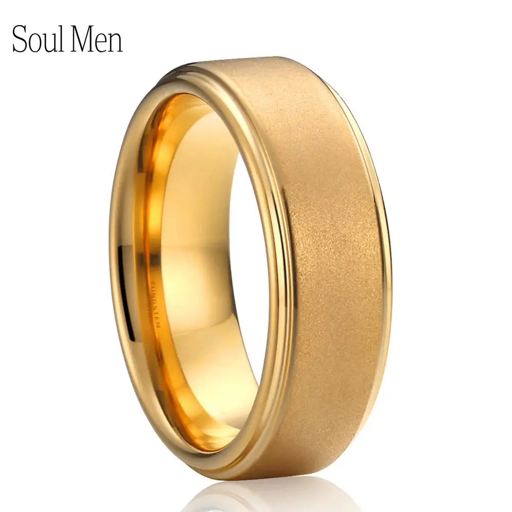 8mm Men's Gold & Silver Color Tungsten Wedding Band Comfort Fit  Sandblasting Finish His & Hers Promised Ring Size 8 to 13