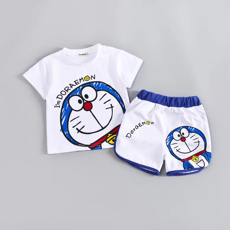 white Одежда с героями мультфильмов для маленьких мальчиков и девочек, комплект одежды, милые детские летние хлопковые комплекты одежды для мальчиков 1, 2, 3, 4 лет, футболка+ шорты - Цвет: white