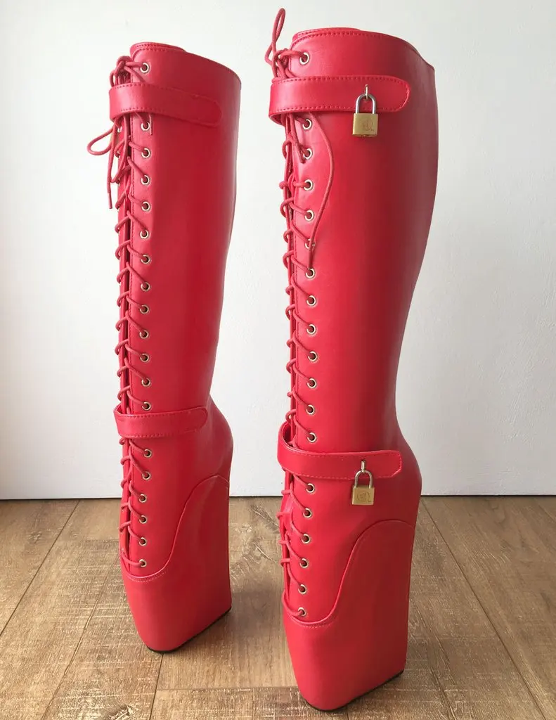 Fetish Boucle Haute Cm Verrouillable 18 Genou Femme Talon Bottes Compensées À Sans Sexy Lacets Longues Rouge Ballet Chaussures Extreme wxYqnOIf
