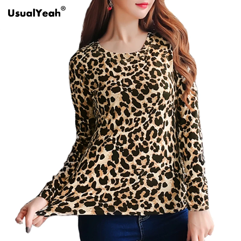 

Free Shipping Sexy O Neck Leopard Print Clubwear Tops Long Sleeve Shirt Women Slim Fashion Top Stretch T Shirts Coffee Black