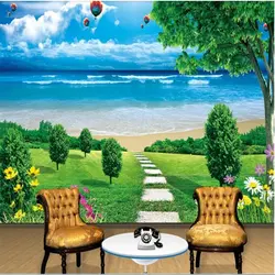 Beibehang papel де parede пользовательские расширенные личность мечта голубое небо, белые цветы и деревья и море обои пейзаж росписи