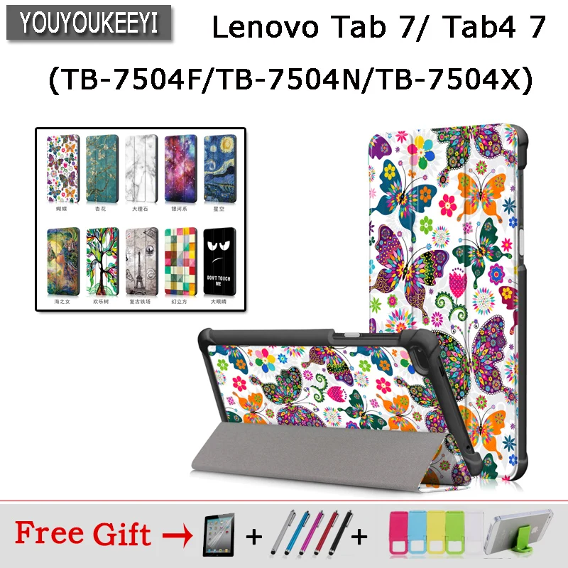 

Painted magnetic stand Case For lenovo tab 7/tab4 7 7" Tablet Protective cover For lenovo TB-7504F/TB-7504N/TB-7504X + gifts