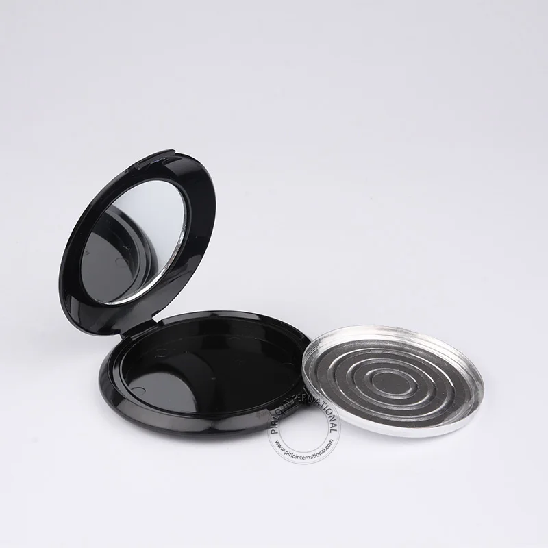 50 x 10g Black Plastic Powder/Blush Jar With Mirror + Aluminium Tray